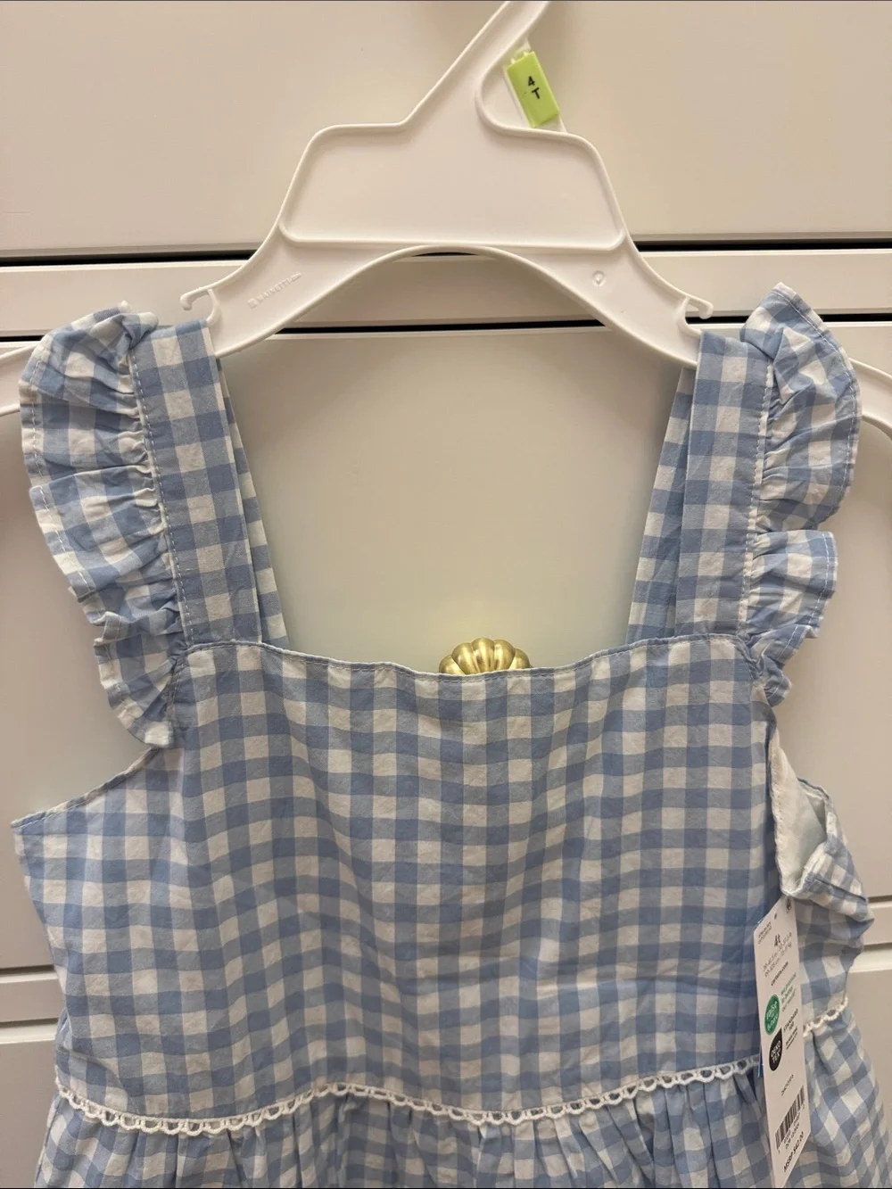 Carter's Light Blue and White Gingham Ruffle-Shoulder Dress